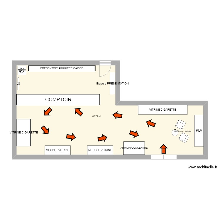 MAGASIN CIGUSTO PLAN ET CIRCUIT CLIENT. Plan de 1 pièce et 66 m2