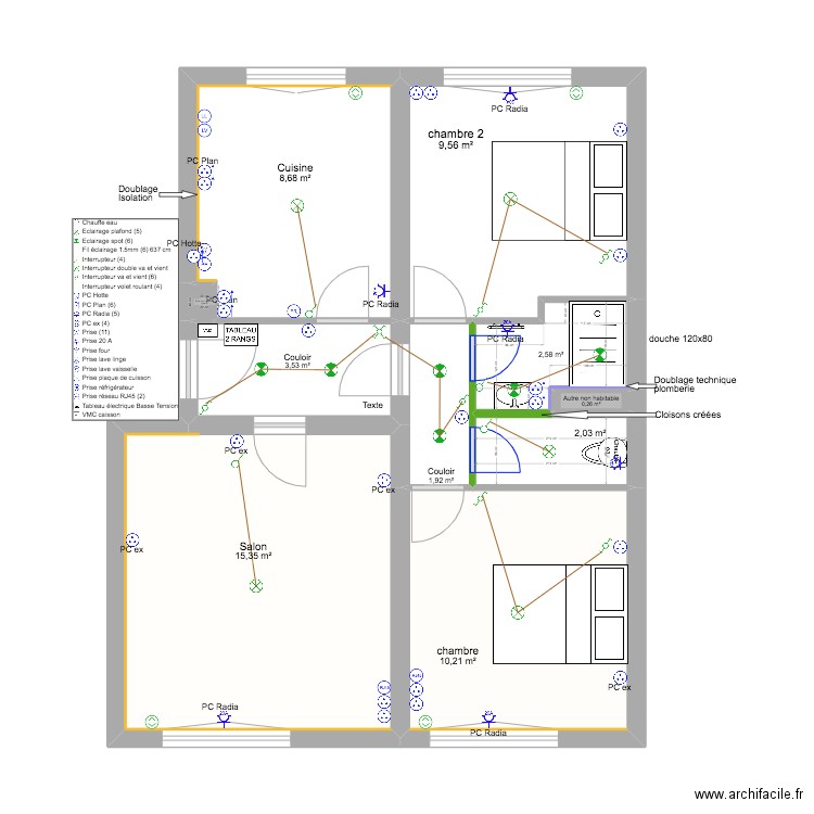 Plan Projet Maury electricité. Plan de 10 pièces et 54 m2