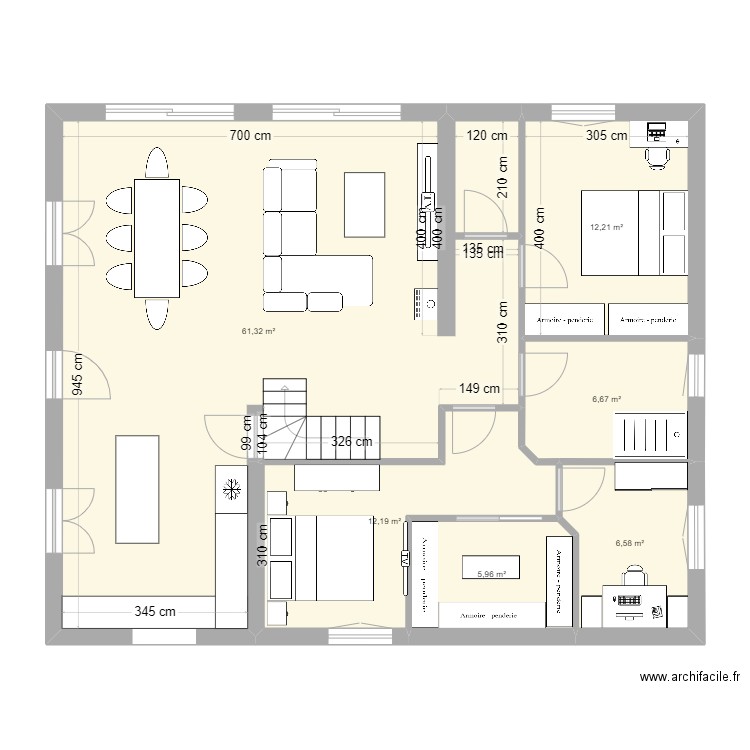 beguios. Plan de 6 pièces et 105 m2