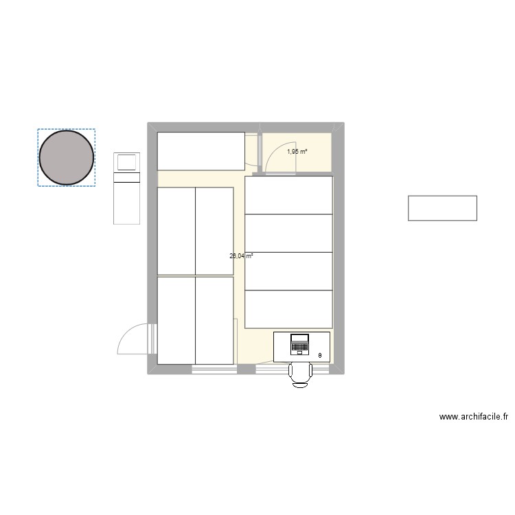 cabinet 3. Plan de 2 pièces et 28 m2