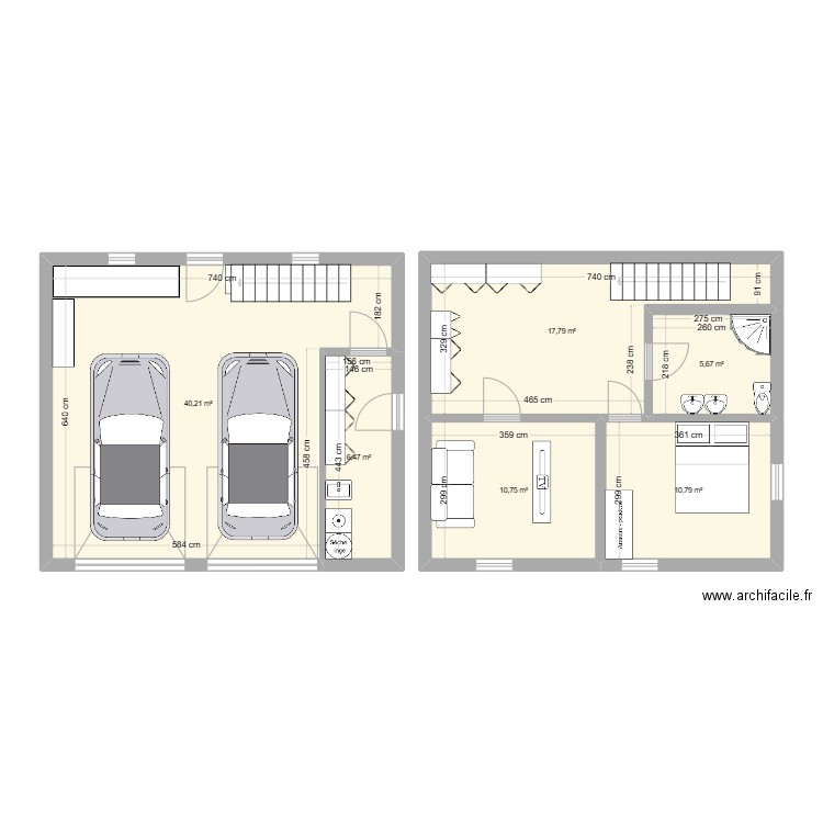 garage prolongement maison. Plan de 6 pièces et 92 m2