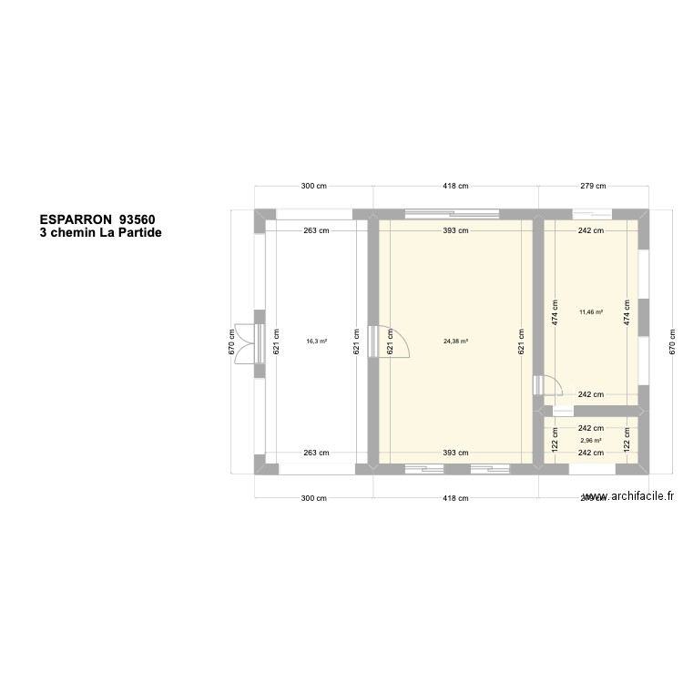 MAISON ESPARRON. Plan de 4 pièces et 55 m2