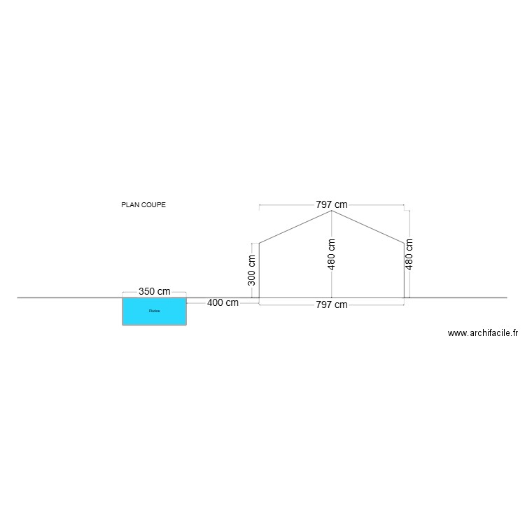 PLAN COUPE. Plan de 1 pièce et 5 m2