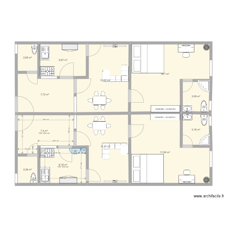 PLAN APPARTEMENT. Plan de 12 pièces et 95 m2