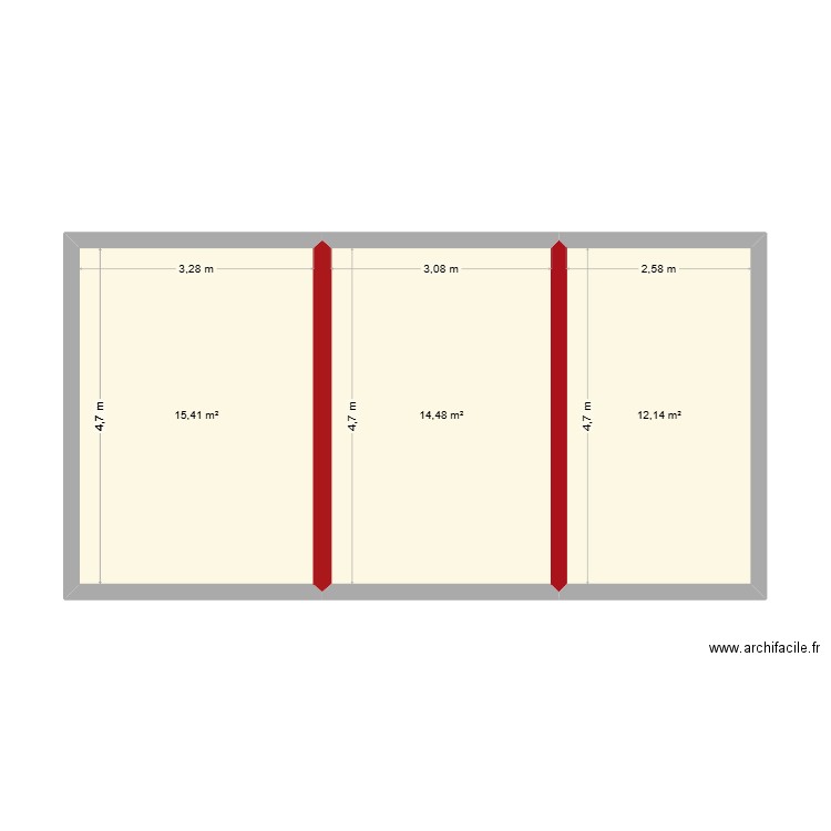 aménagement grenier. Plan de 3 pièces et 42 m2