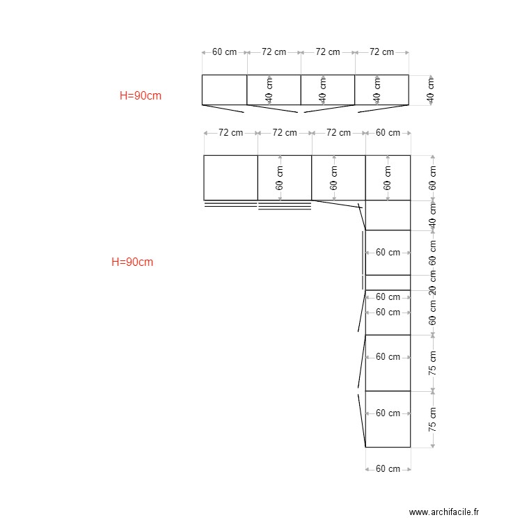 cuisine AVEC MUR. Plan de 0 pièce et 0 m2