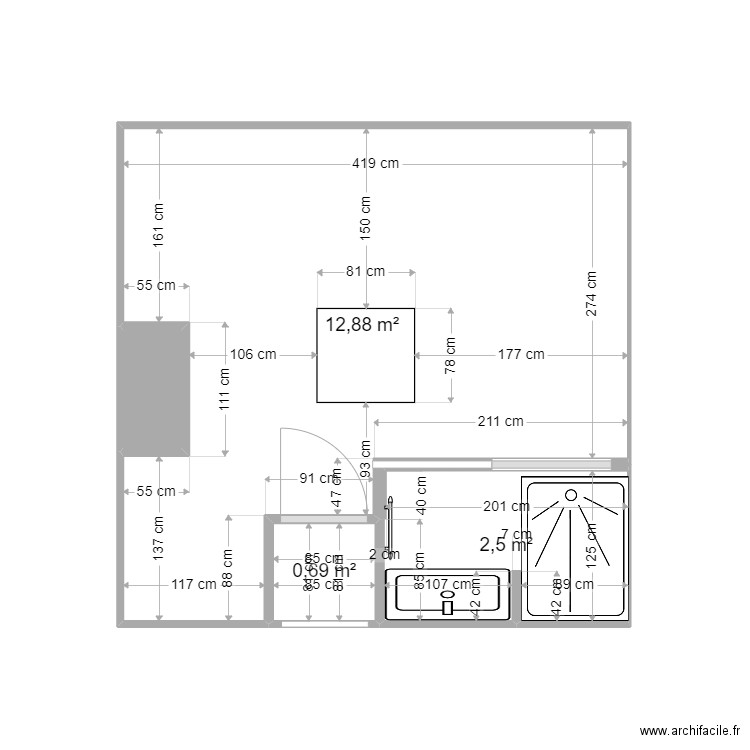 salle de bain sous comble projet1. Plan de 0 pièce et 0 m2