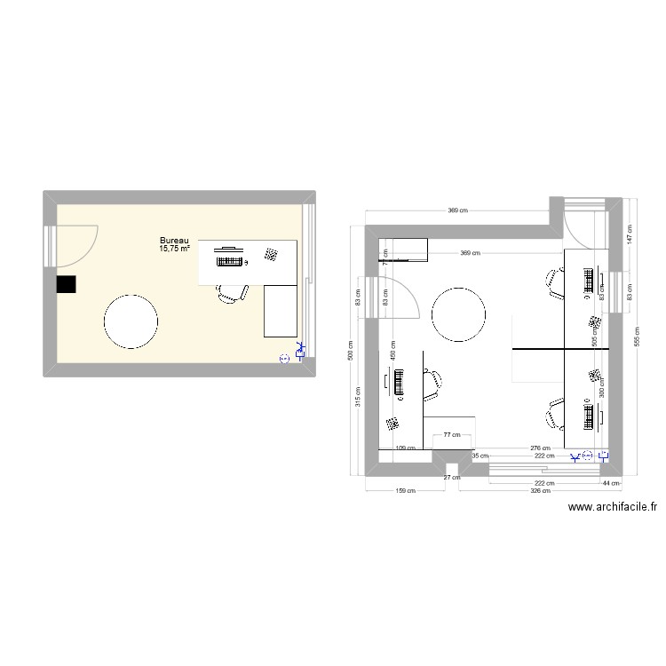 Bureau H2. Plan de 1 pièce et 16 m2