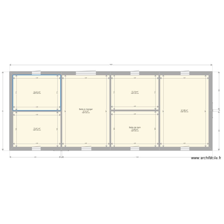 7m version salon au centre. Plan de 0 pièce et 0 m2