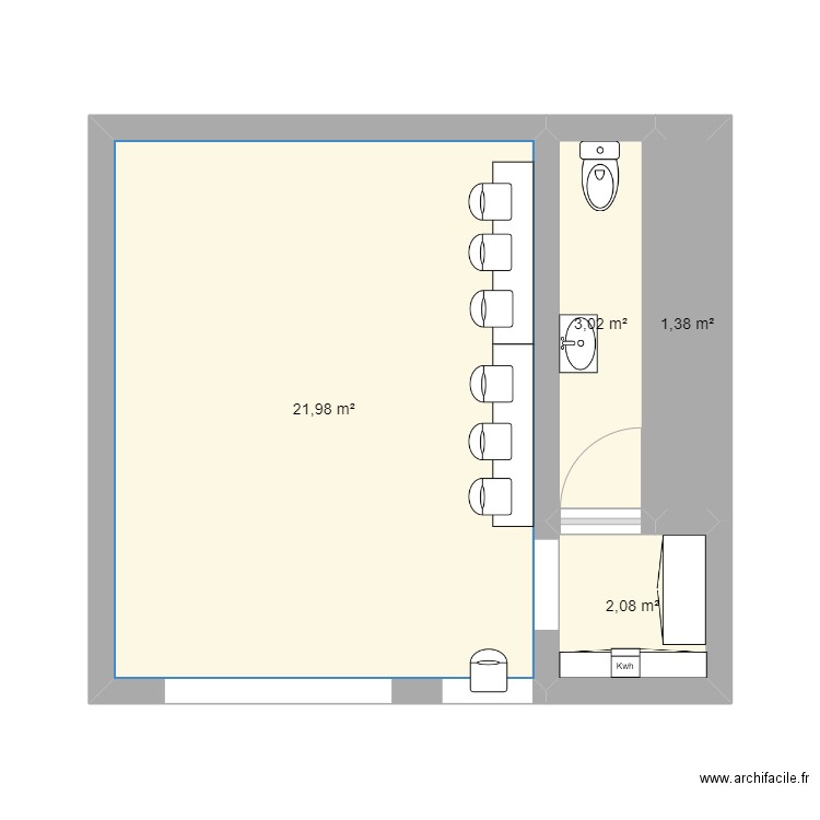 CAFE PIECE 2. Plan de 4 pièces et 28 m2