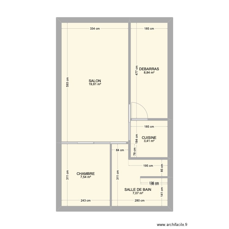 BC studio. Plan de 5 pièces et 47 m2