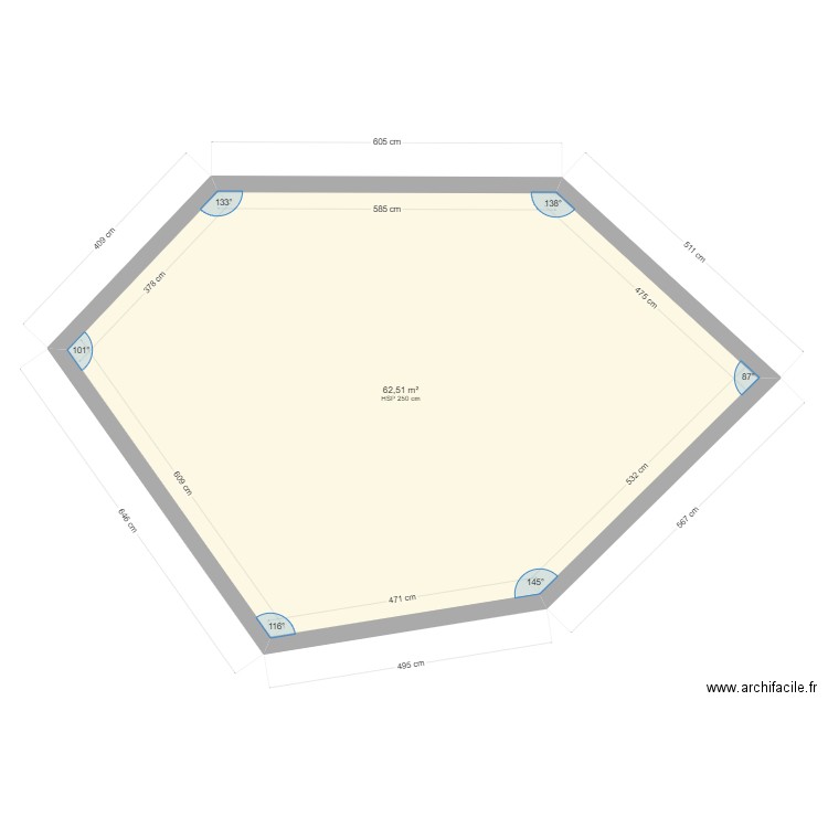 Salle mariage. Plan de 1 pièce et 63 m2