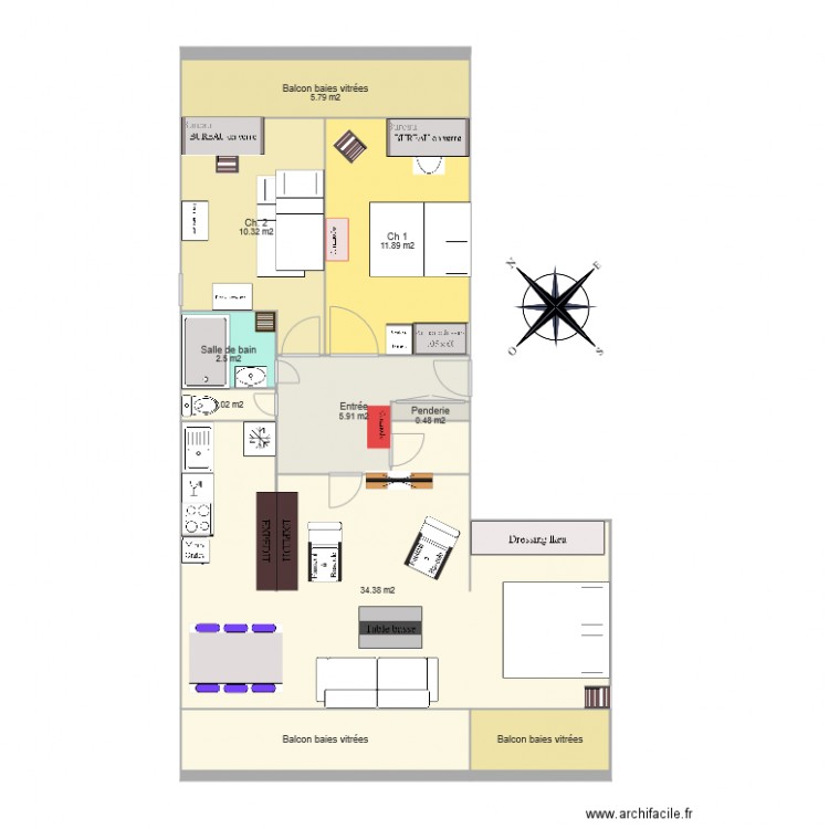 Ch 2 Arthur séjour diagonale 3. Plan de 0 pièce et 0 m2