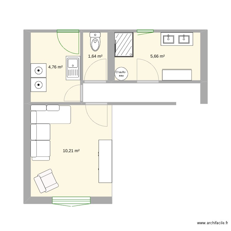 extension maison. Plan de 4 pièces et 22 m2