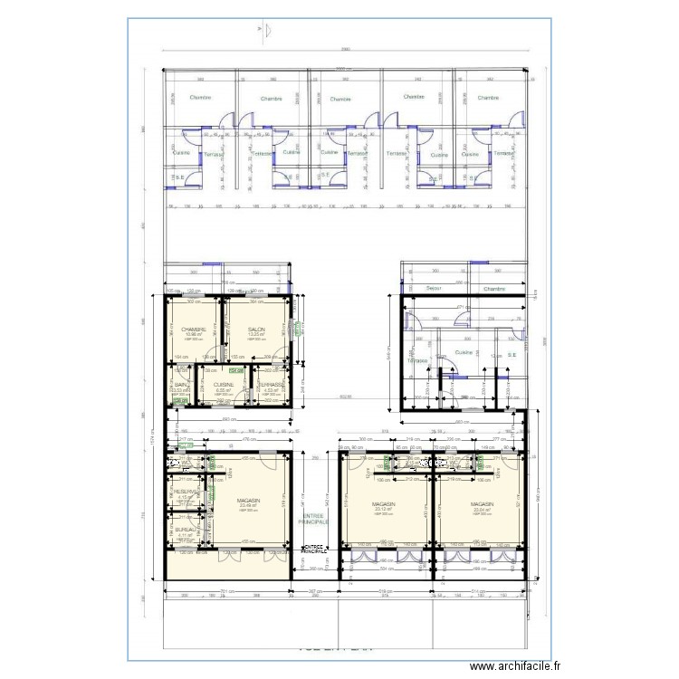 PLAN COMPLEXE IMMOBILIER. Plan de 14 pièces et 134 m2