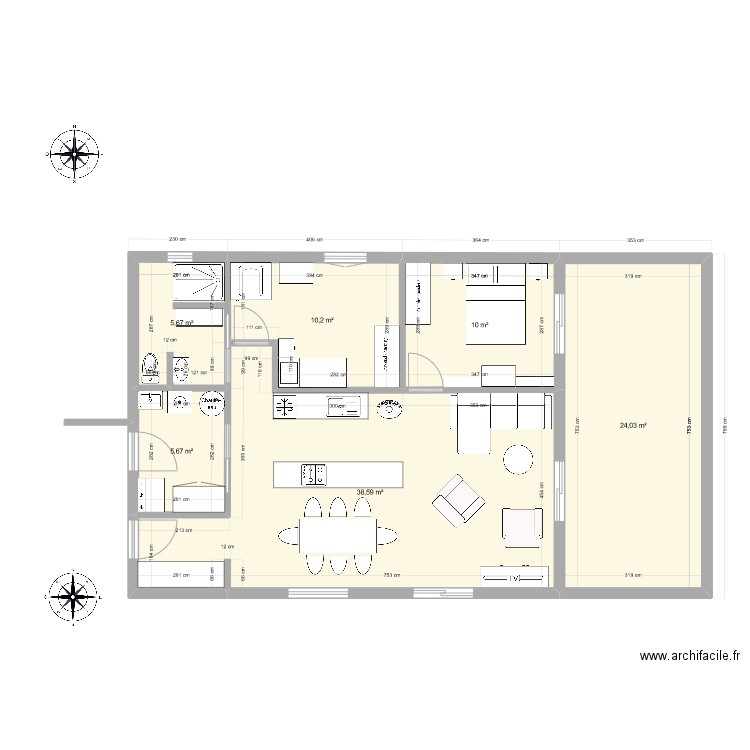 vide. Plan de 6 pièces et 94 m2