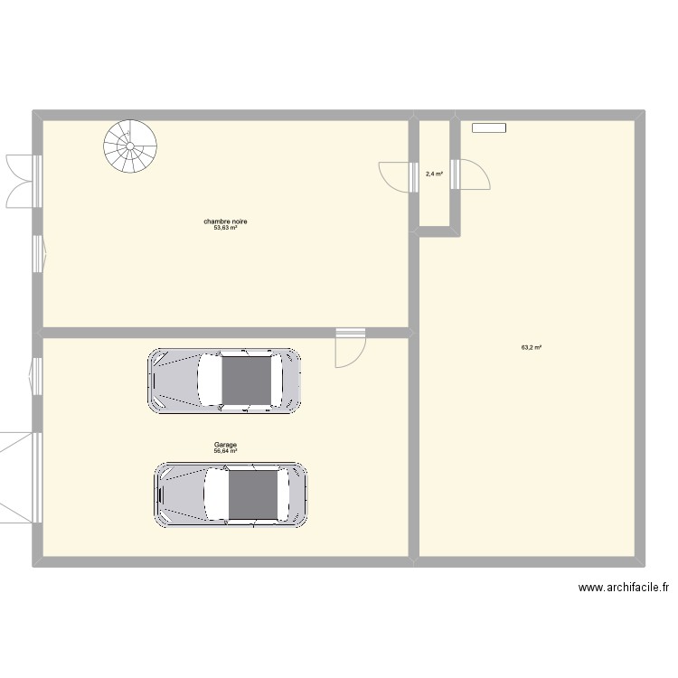 sous sol. Plan de 4 pièces et 176 m2