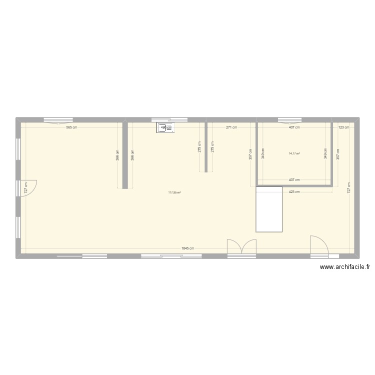 Maison. Plan de 2 pièces et 132 m2