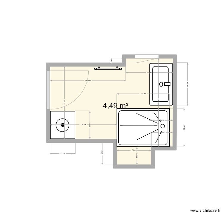 SdB. Plan de 1 pièce et 4 m2