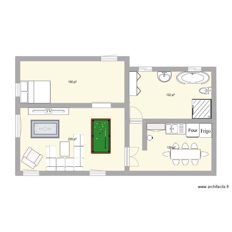 Maison. Plan de 4 pièces et 59 m2