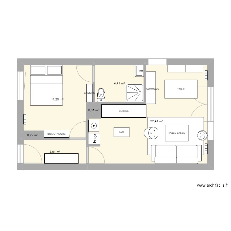 Appart'2. Plan de 6 pièces et 42 m2