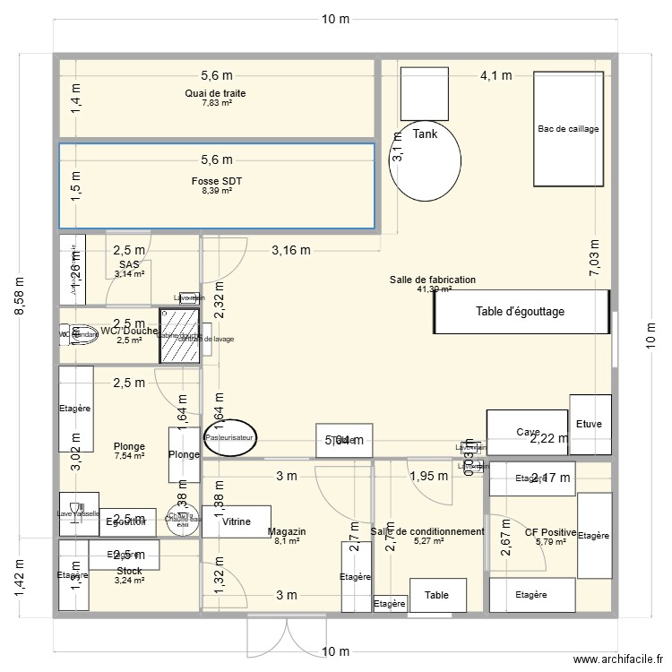 PLAN LABO HANGAR. Plan de 10 pièces et 93 m2