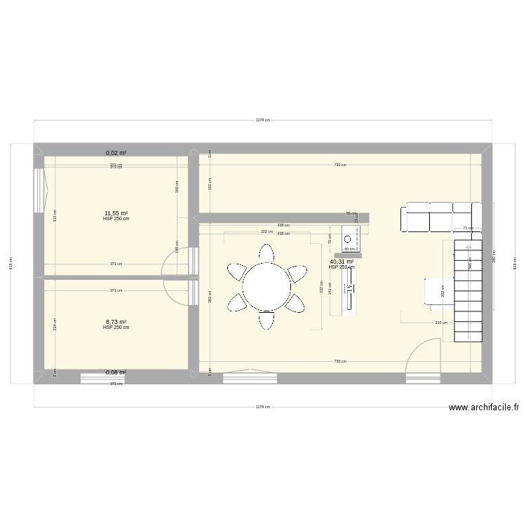 RdJ-evol1. Plan de 5 pièces et 61 m2