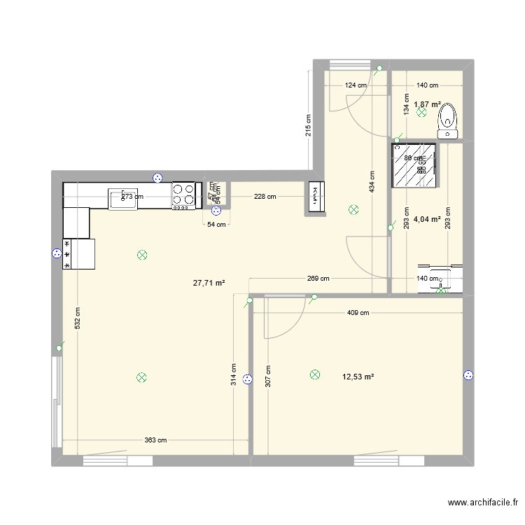 franchement flemme. Plan de 4 pièces et 46 m2