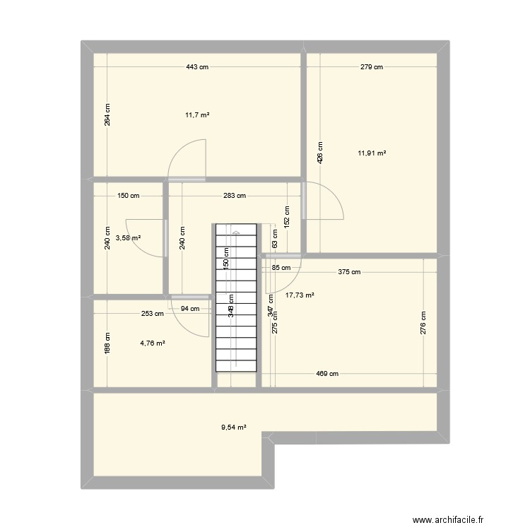 1er étage. Plan de 6 pièces et 59 m2