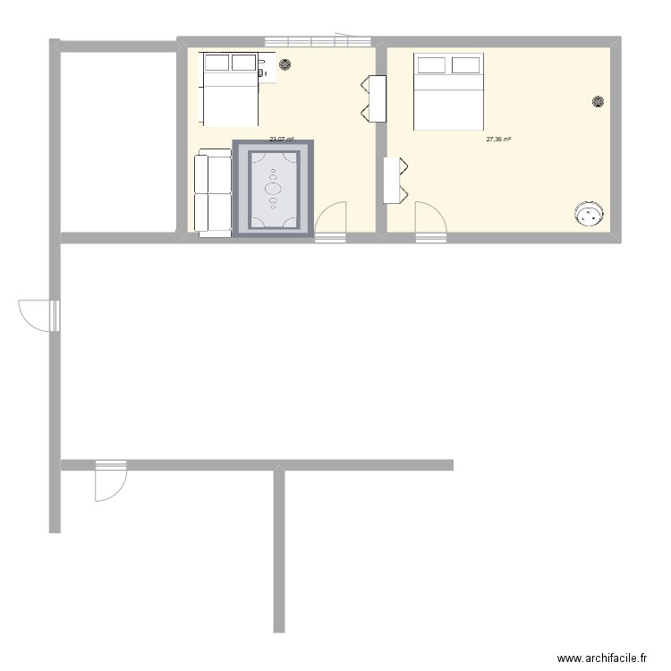 chambre1. Plan de 2 pièces et 50 m2