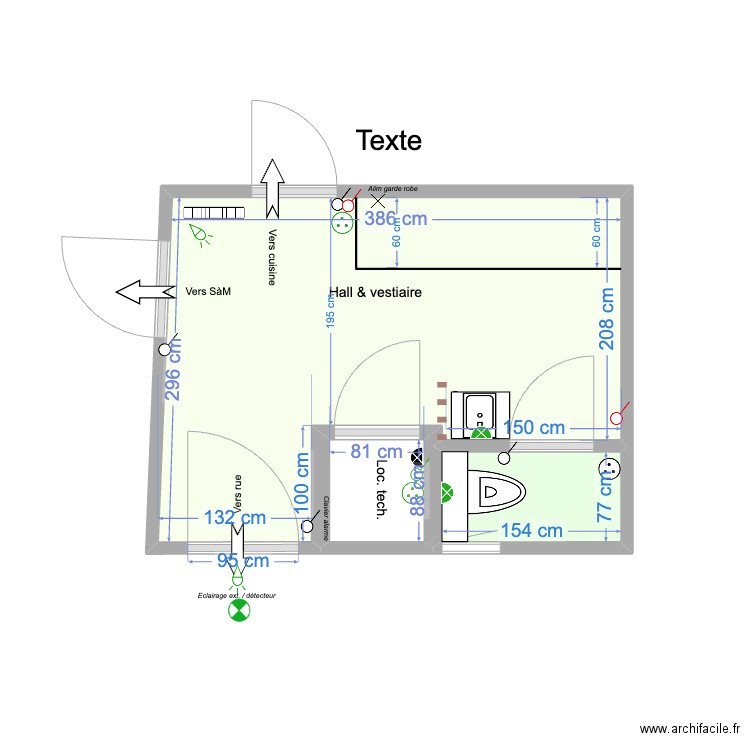 Hall & Vestiaire Peinture JP. Plan de 3 pièces et 11 m2