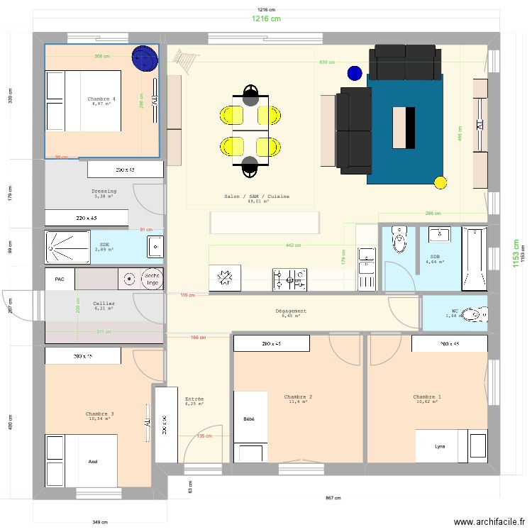 Natilia 7 - Diminution entrée. Plan de 13 pièces et 124 m2