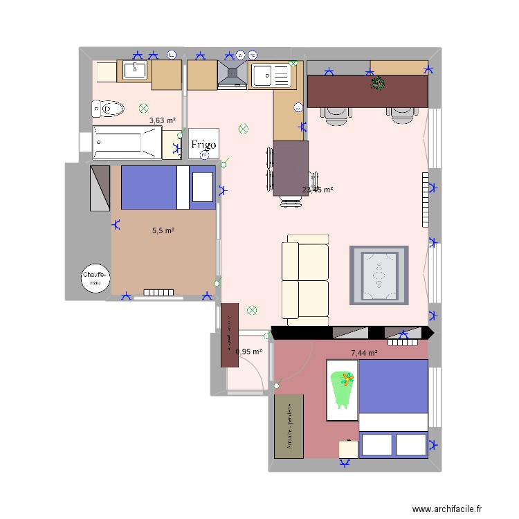 Terrier Mansardé - Tipis. Plan de 5 pièces et 41 m2