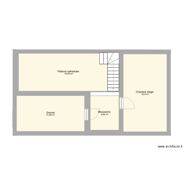 Étage maison ligné . Plan de 4 pièces et 52 m2