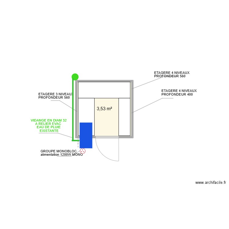 cf solide. Plan de 1 pièce et 4 m2