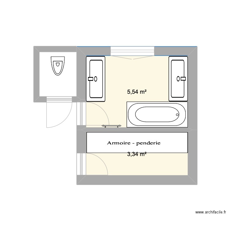 sub filles3. Plan de 2 pièces et 9 m2