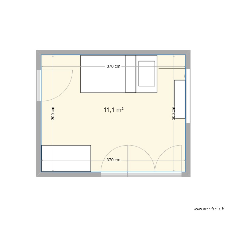 chbr2. Plan de 1 pièce et 11 m2