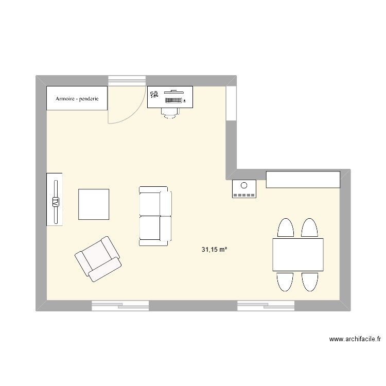 CVV. Plan de 1 pièce et 31 m2