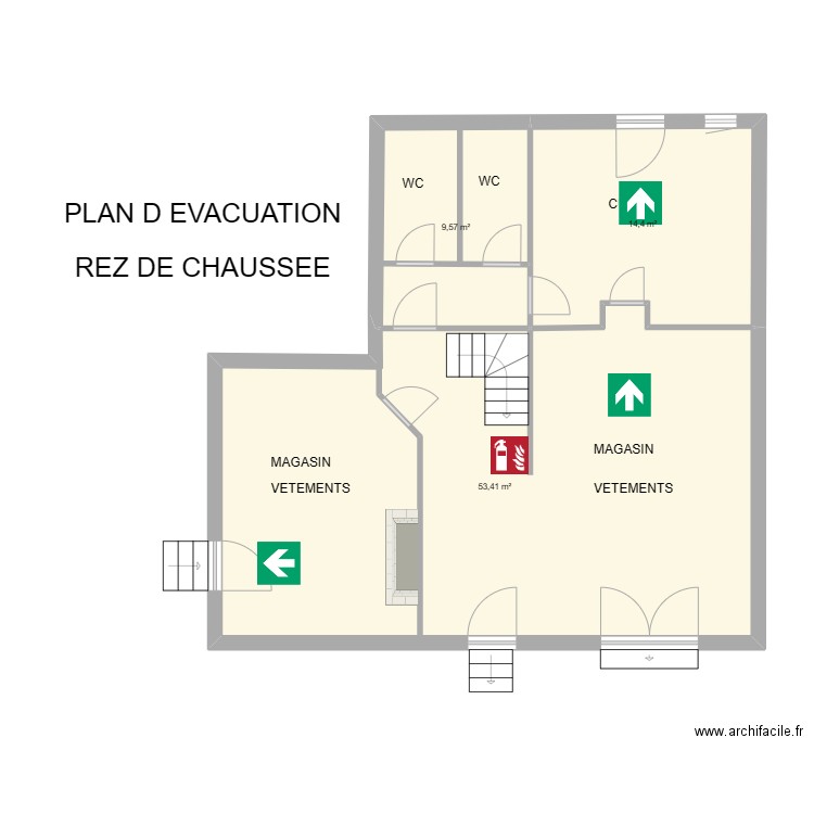 87 CUSSAC RdC. Plan de 3 pièces et 77 m2