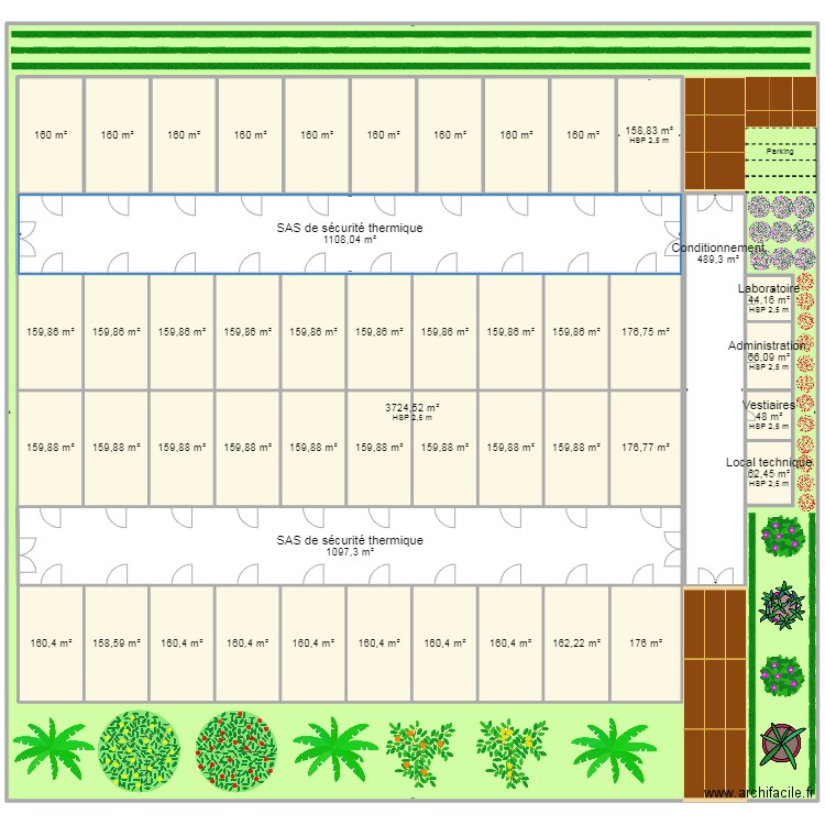 Chambres Froides. Plan de 48 pièces et 9873 m2