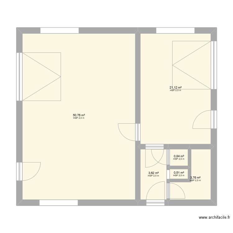 atelier ZA. Plan de 6 pièces et 81 m2