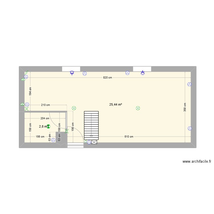 Grenier masse. Plan de 2 pièces et 28 m2