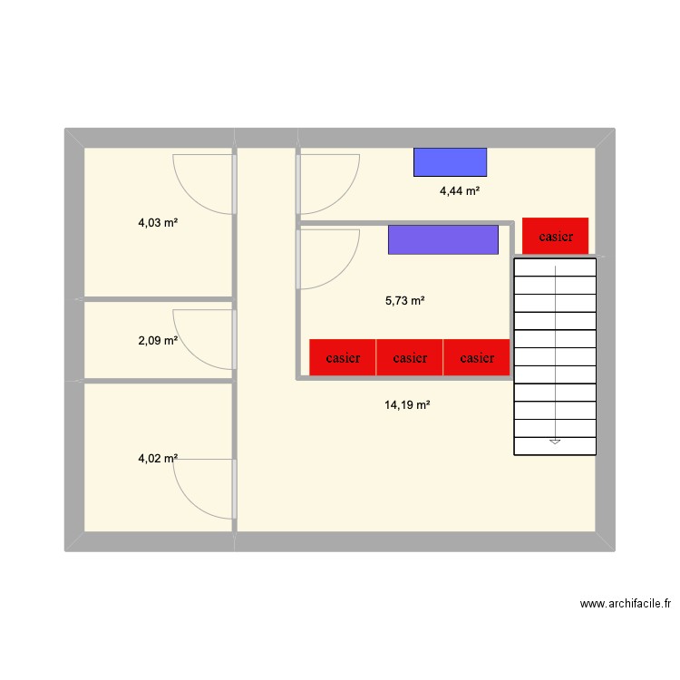 Etages Poste de secours . Plan de 6 pièces et 35 m2