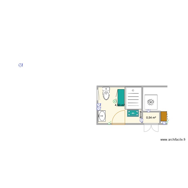 sdb. Plan de 2 pièces et 5 m2