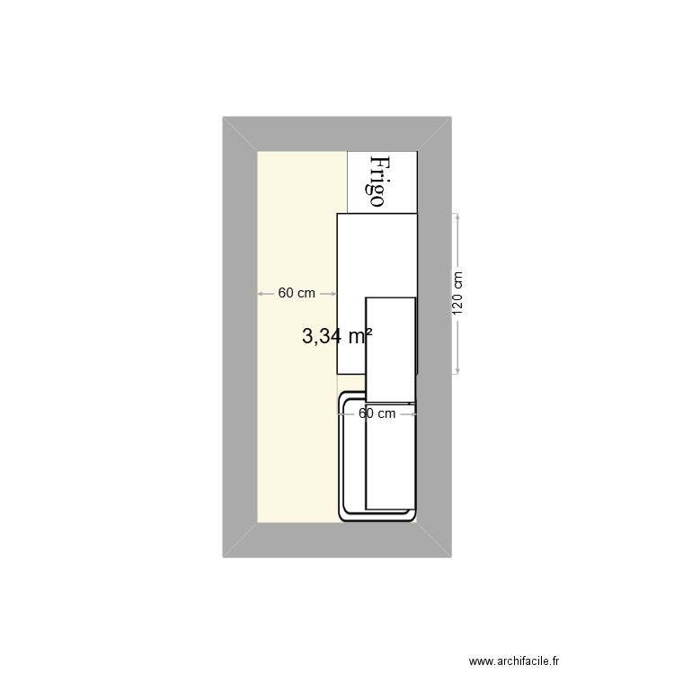 cuisine. Plan de 1 pièce et 3 m2