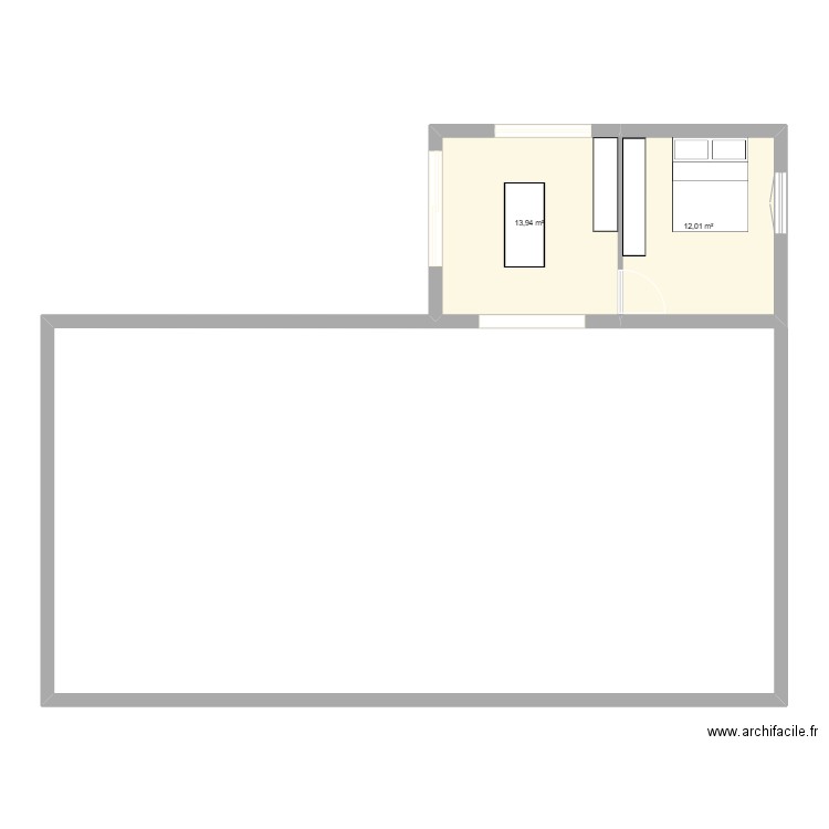 extension. Plan de 2 pièces et 26 m2