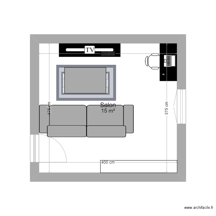 Salon. Plan de 1 pièce et 15 m2