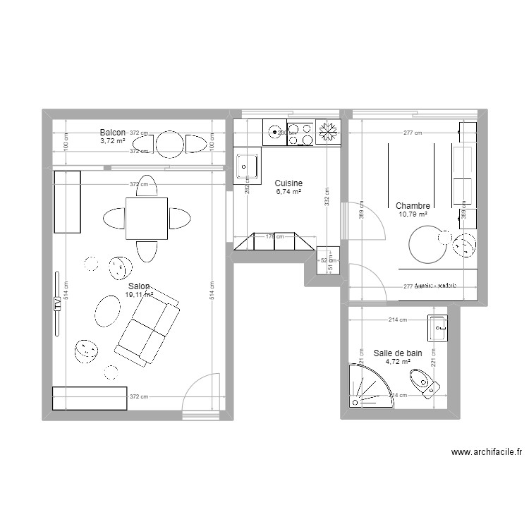 Fare GAUGUIN. Plan de 5 pièces et 45 m2