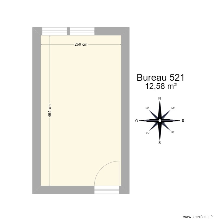 Bureau 521. Plan de 1 pièce et 13 m2