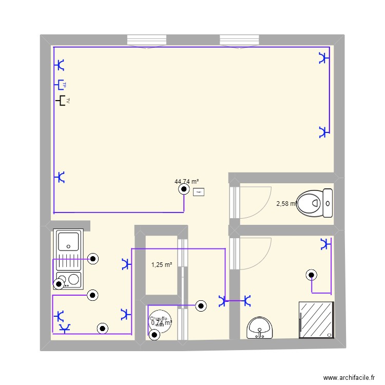 PLAN ELEC 2. Plan de 4 pièces et 49 m2